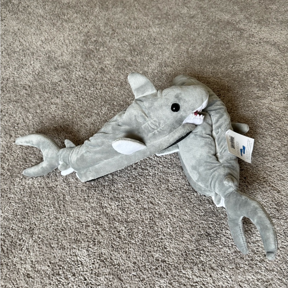 NWT Gray Shark Plush Slippers
